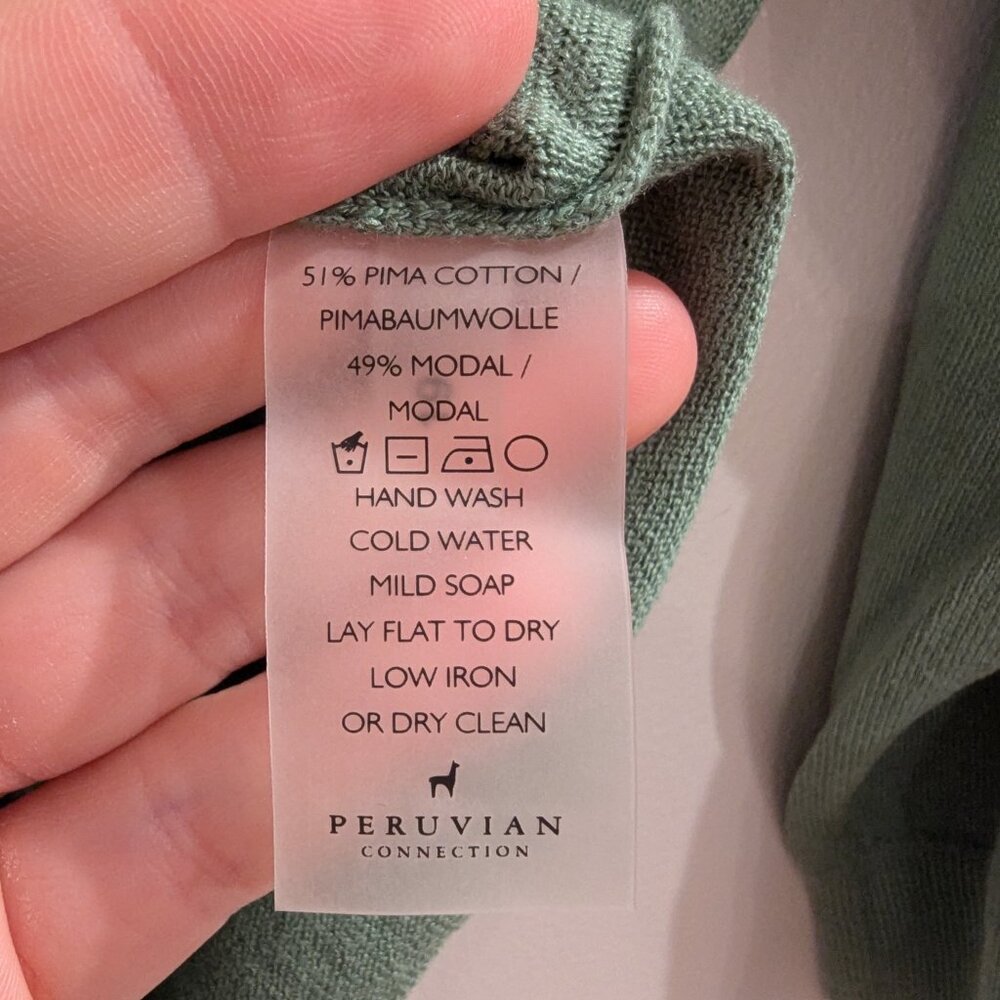 PERUVIAN CONNECTION Nwt Nikki Tie Waist Cardigan XL Green Thyme Pima Cotton - Picture 9 of 10